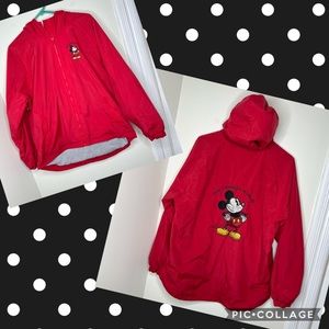 VTG Walt Disney World Mickey Mouse Coat Jacket w/ Hood Size Medium Red RUNS BIG